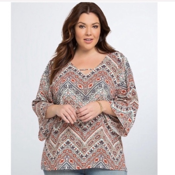 Torrid multicolor boho crisscross blouse 3X - Picture 4 of 6
